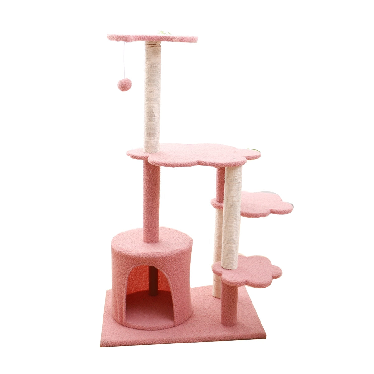 Cat scratching wooden house tree